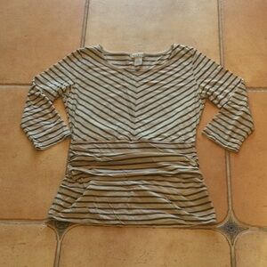 Orvis Striped 3/4 Sleeve V Neck Top